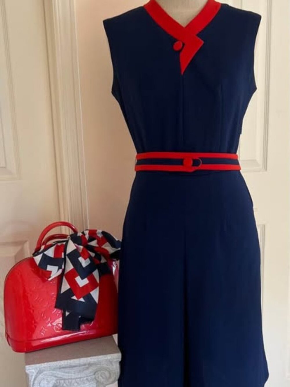 Navy blue & red 1960s dress made in Austria